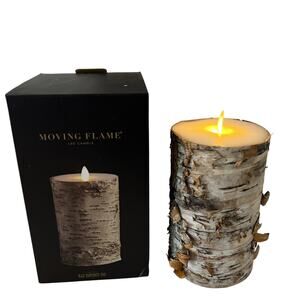Raz Imports 4” x 6” Moving Flame Birch Bark Pillar Candle Flameless LED